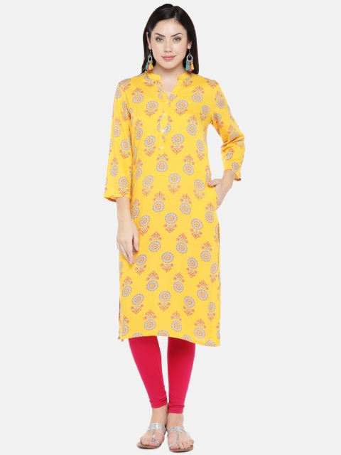 

Ethnicity Women Yellow & Red Printed Straight Kurta