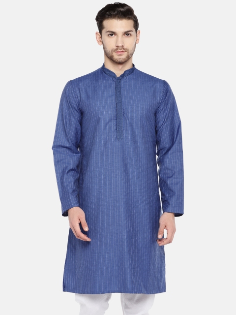 

Ethnicity Men Navy Blue Striped Straight Kurta
