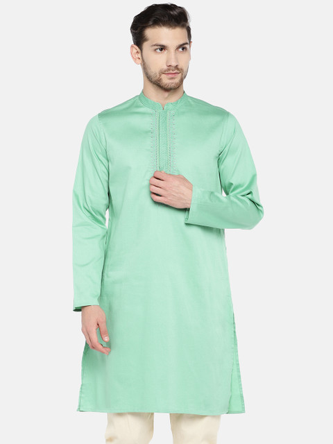 

Ethnicity Men Green Solid Straight Kurta