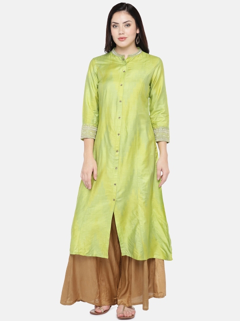 

Ethnicity Women Green Solid A-Line Kurta