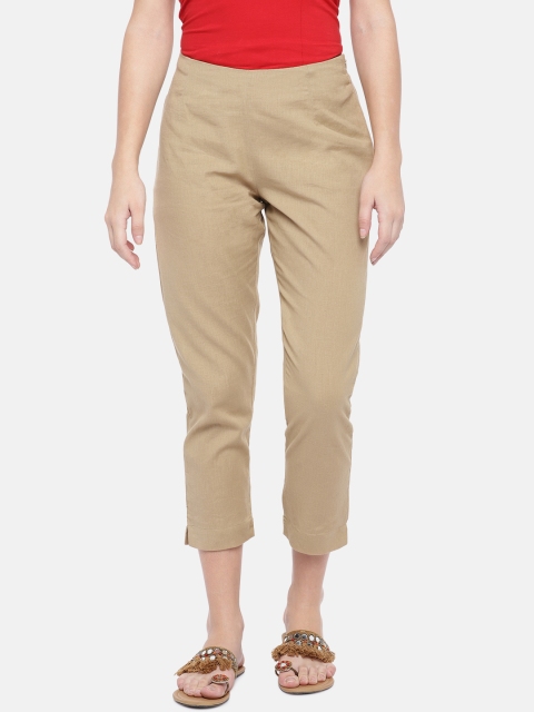 

Ethnicity Women Beige Loose Fit Solid Cigarette Trousers