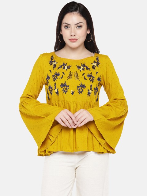 

Ethnicity Women Yellow Embroidered Top