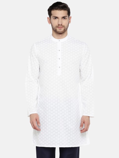 

Ethnicity Men White Woven Design Straight Kurta