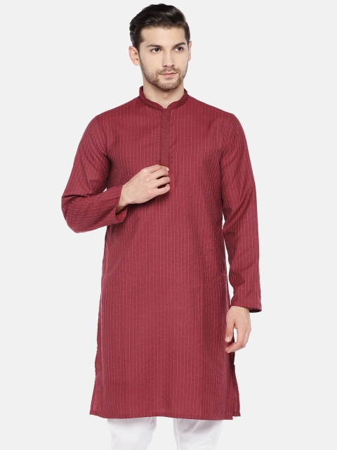 

Ethnicity Men Maroon Striped Straight Kurta