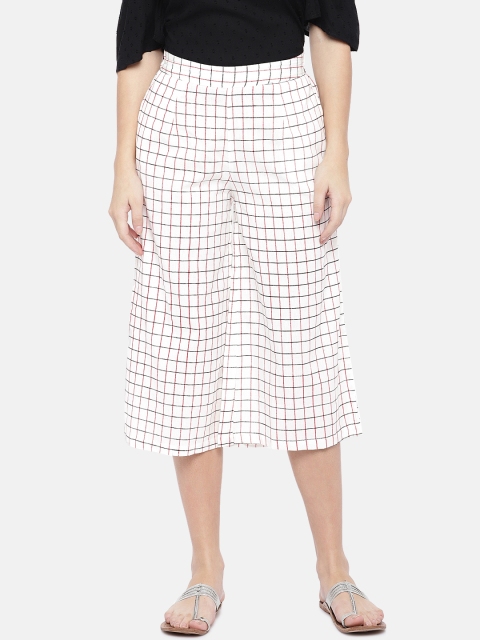 

Ethnicity Women Off-White Loose Fit Checked Culottes