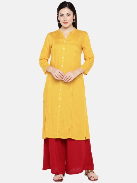 

Ethnicity Women Mustard Solid Straight Kurta