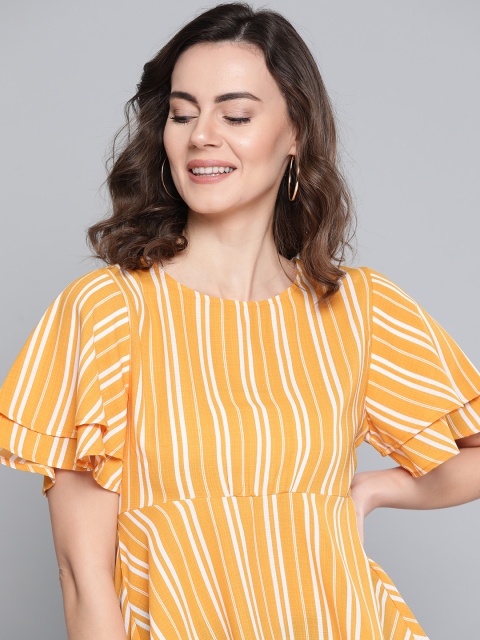 

Mast & Harbour Women Mustard Yellow & White Striped A-Line Top