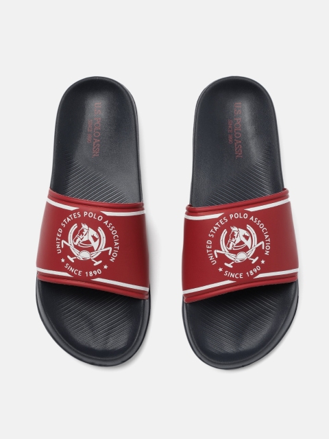 

U.S. Polo Assn. Men Red & Navy Blue Printed Zane Sliders