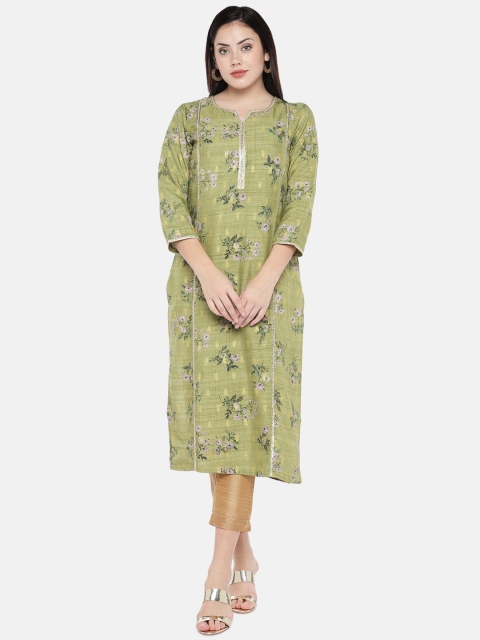

Ethnicity Women Green & Beige Printed Straight Kurta