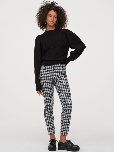 

H&M Women Black & White Printed Superstretch Trousers