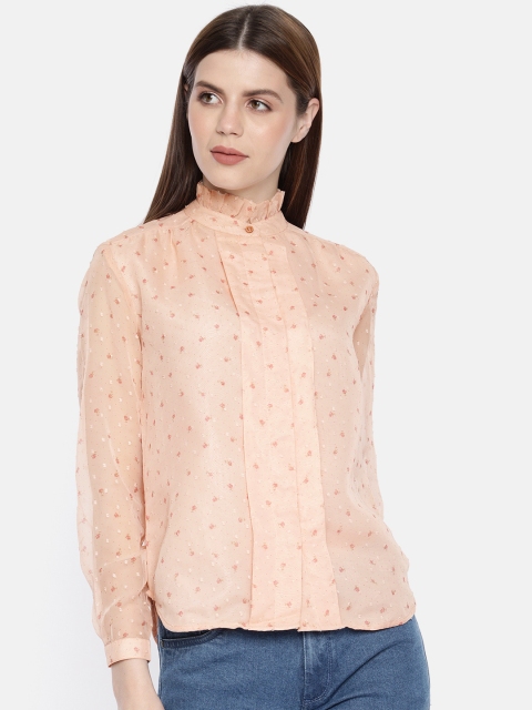 

CHANGE CONSTANT Women Embroidered Peach-Coloured Regular Fit Printed Casual Shirt