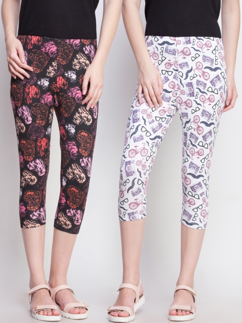 

Dollar Missy Women Pack Of 2 Printed Slim Fit Capris, White