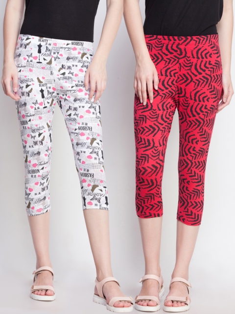 

Dollar Missy Women Pack Of 2 Printed Slim Fit Capris, Red