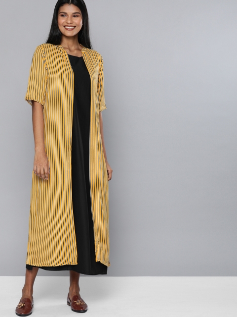 

HERE&NOW Women Black Striped A-Line Dress With Jacket