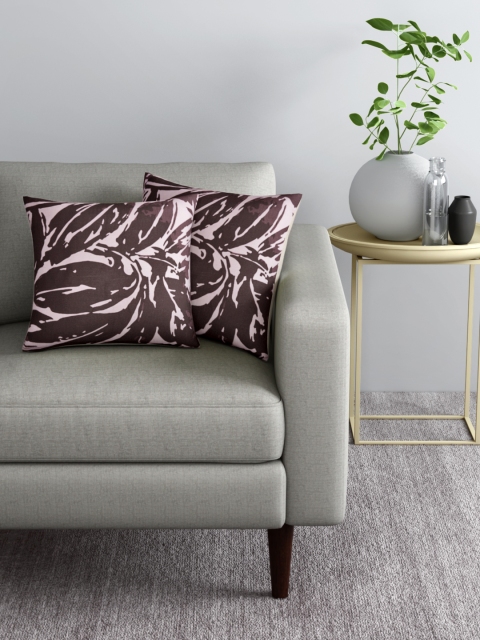 

Aura Set of 2 Coffee Brown & White Abstract Print Square Cushion Covers
