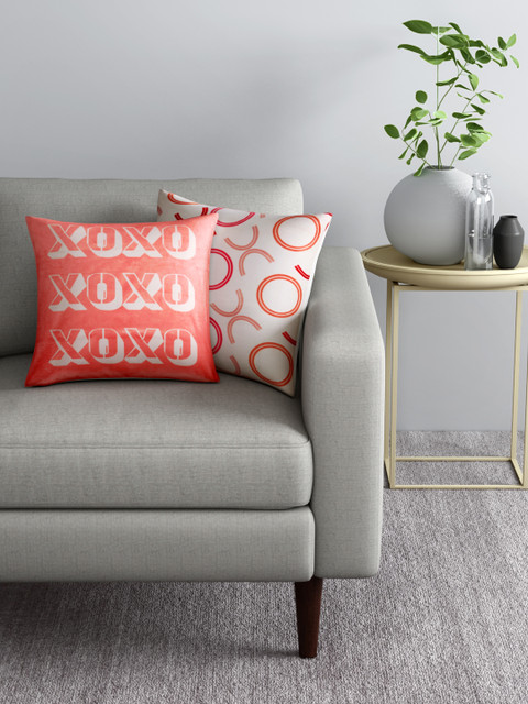 

Aura Set of 2 Peach-Coloured & White Printed Square Cushion Covers