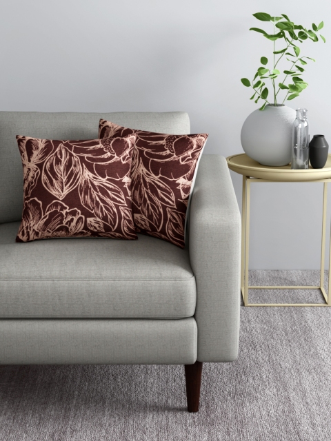 

Aura Set of 2 Burgundy & Pink Floral Print Square Cushion Covers