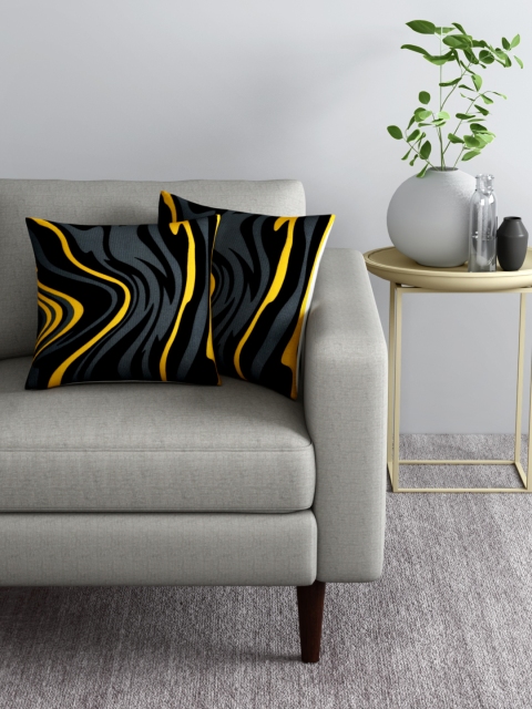 

Aura Set of 2 Black & Yellow Abstract Square Cushion Covers
