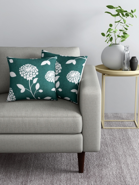 

Aura Set of 2 Teal Green & White Floral Printed Square Cushion Covers