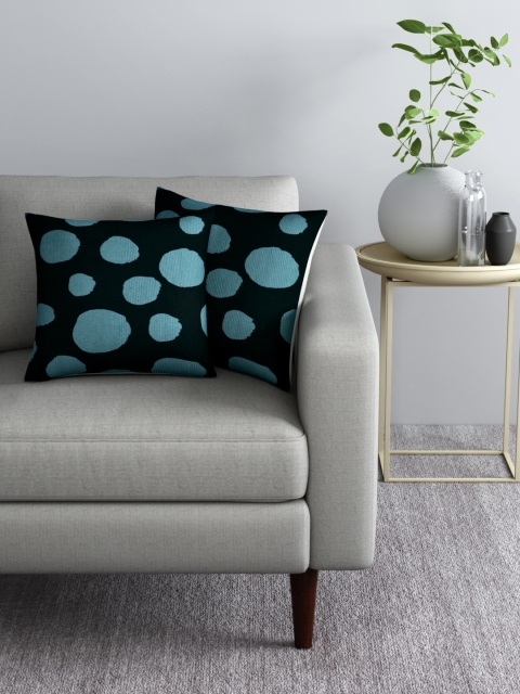 

Aura Set of 2 Black & Blue Geometric Square Cushion Covers