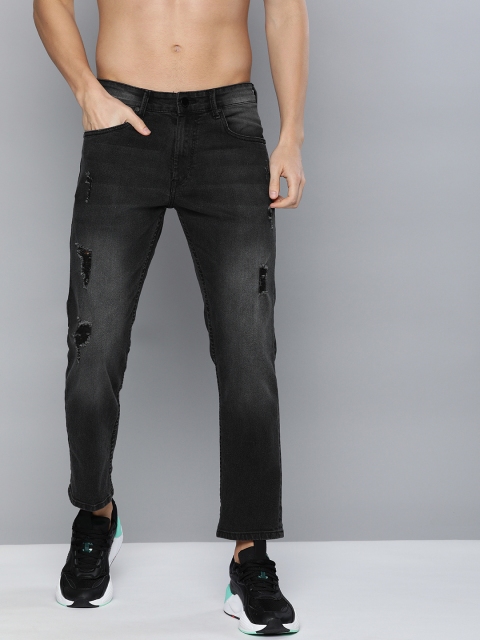 

HERE&NOW Men Grey Slim Fit Mid-Rise Mildly Distressed Stretchable Cropped Jeans