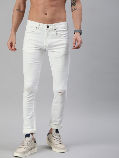 

HERE&NOW Men White Slim Fit Mid-Rise Clean Look Stretchable Jeans
