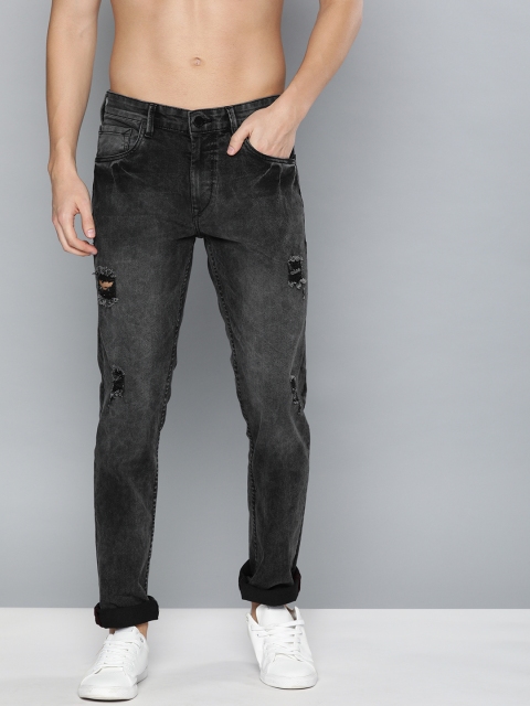 

HERE&NOW Men Black Slim Fit Low-Rise Mildly Distressed Stretchable Jeans