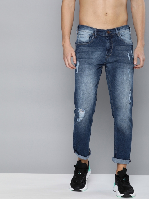 

HERE&NOW Men Blue Slim Fit Mid-Rise Mildly Distressed Stretchable Ankle Jeans