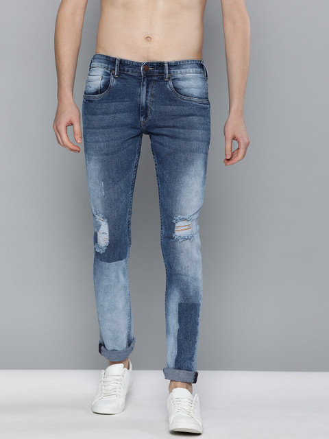 

HERE&NOW Men Blue Skinny Fit Mid-Rise Mildly Distressed Stretchable Jeans