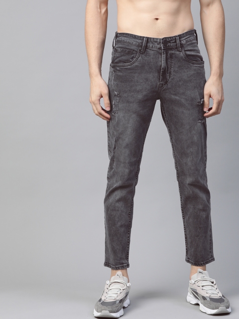 

HERE&NOW Men Charcoal Grey Slim Fit Mid-Rise Mildly Distressed Stretchable Jeans