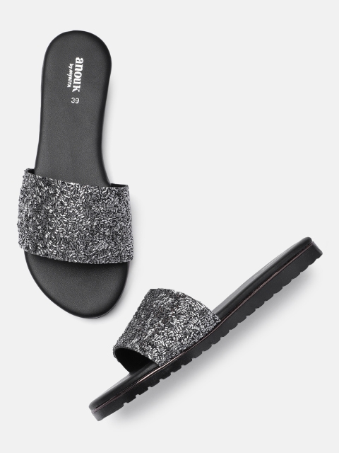 

Anouk Women Silver-Toned Embellished Open Toe Flats
