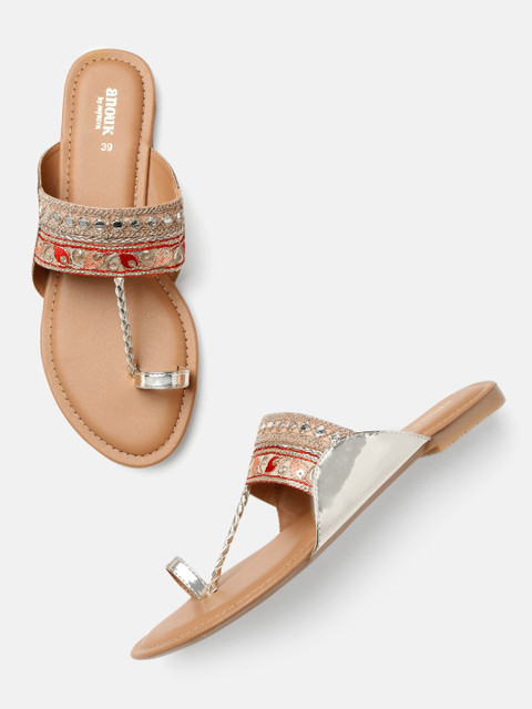 

Anouk Women Gold-Toned Embellished One Toe Flats