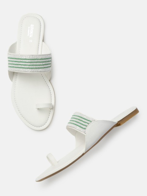 

Anouk Women White & Green Embellished One Toe Flats