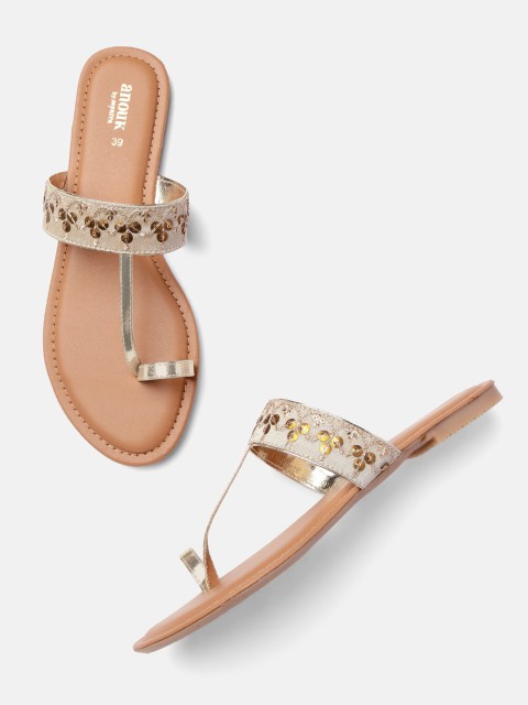 

Anouk Women Gold-Toned Embellished One Toe Flats