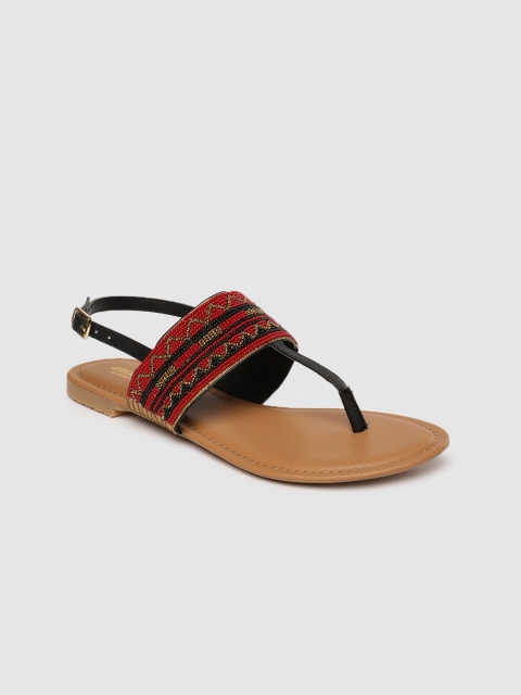 

Anouk Women Red & Black Embellished T-Strap Flats