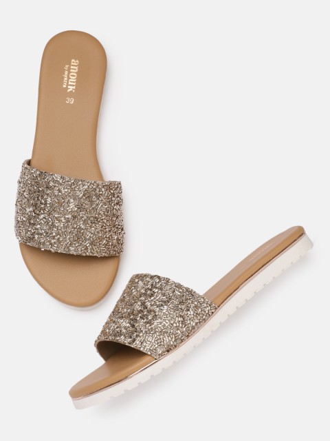 

Anouk Women Rose Gold Embellished Open Toe Flats