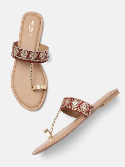 

Anouk Women Maroon & Gold-Toned Embellished One Toe Flats