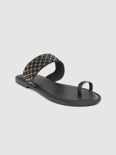 

Anouk Women Black Embellished Handmade One Toe Flats