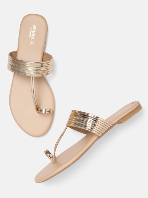 

Anouk Women Rose Gold-Toned & Gold-Toned Striped One Toe Flats