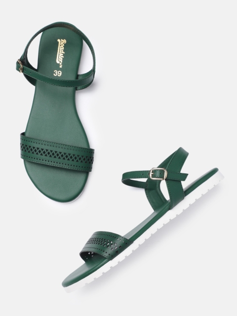 Women Green Solid Open Toe Flats