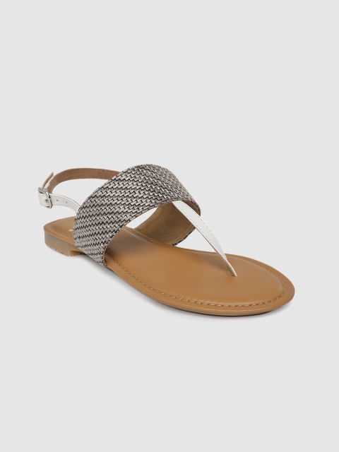 

Anouk Women Silver-Toned Woven Design Open Toe Flats