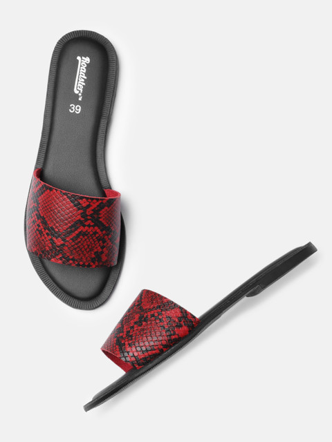 

Roadster Women Red & Black Printed Open Toe Flats