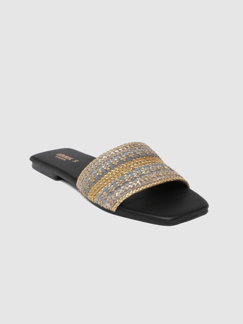 

Anouk Women Gold-Toned Embellished Open Toe Flats