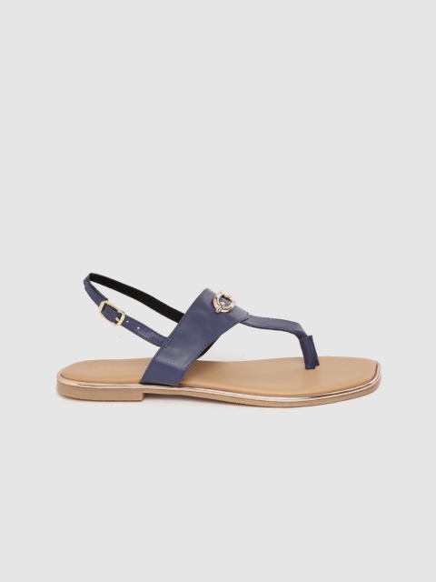 

DressBerry Women Navy Blue Embellished T-Strap Flats