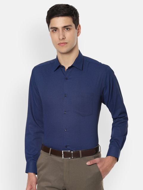 

Van Heusen Men Navy Blue Regular Fit Self Design Formal Shirt