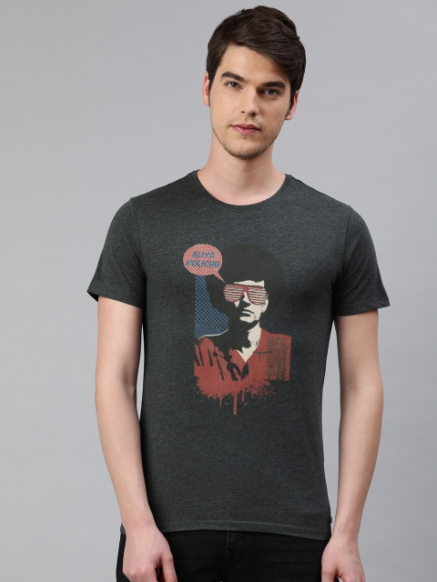 

Peter England Men Charcoal Grey Printed Slim Fit Round Neck T-shirt