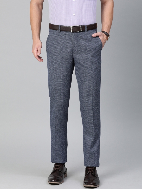 

Peter England Men Navy Blue Neo Slim Fit Self Design Formal Trousers