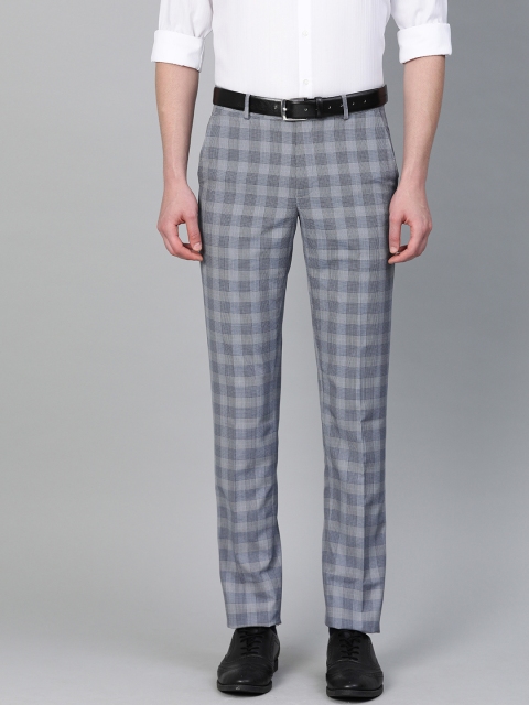 

Peter England Men Navy Blue & Grey Neo Slim Fit Checked Formal Trousers