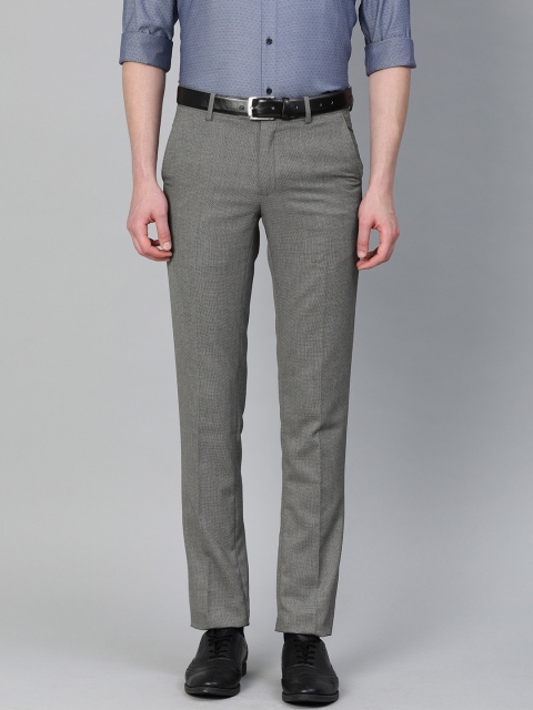 

Peter England Men Charcoal Grey Neo Slim Fit Self Design Formal Trousers