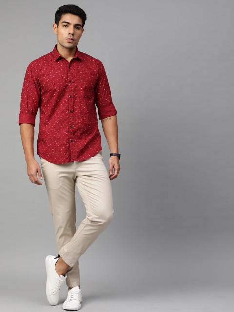 

Peter England Men Red Slim Fit Printed Casual Shirt